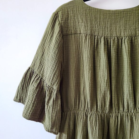 Chelsea and Theodore Moss Green 100% Cotton Double Gauze Midi Dress Size L - Picture 10 of 17